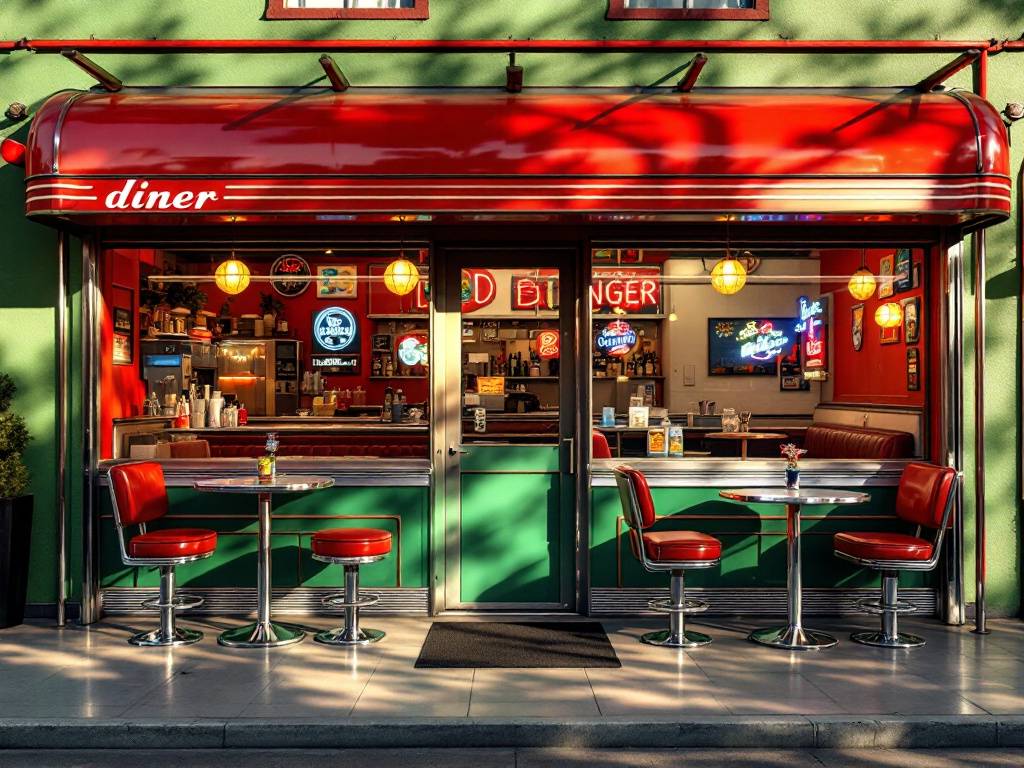 Hamburguesería Retro decorada con rojo vs verde