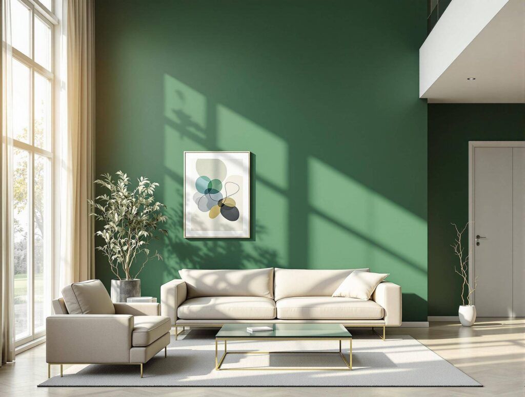 Verde esmeralda para salón-comedor moderno