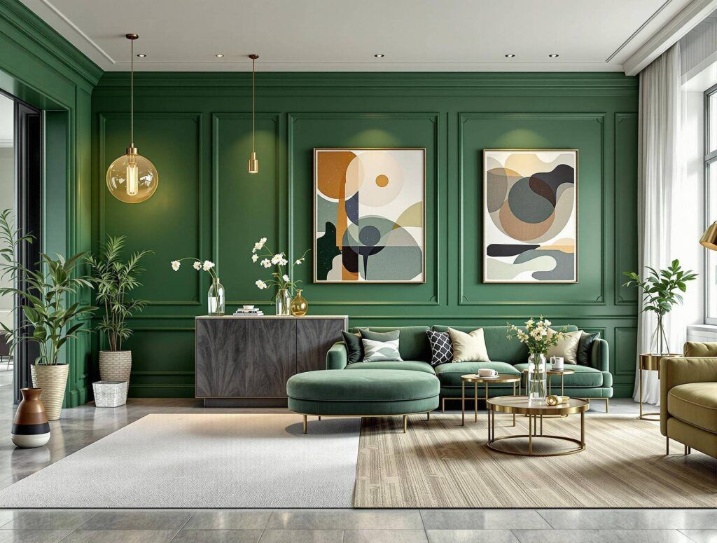 Zona común en un Hotel Boutique con color verde predominante