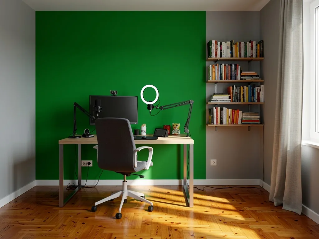 Zona de teletrabajo convertible en estudio casero de streaming